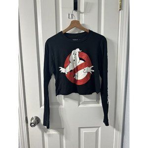 Ghostbusters Shirt Women's Size Small Cropped Long Sleeve Black Ripple Junction